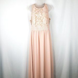 Lulu’s Forever and Always Blush Pink Lace Maxi Long Chiffon Dress Size Large
